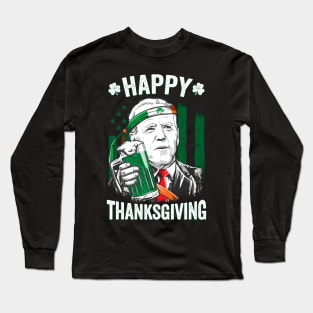 Funny Confused Joe Biden Happy Thanksgiving For St Patricks Day Long Sleeve T-Shirt